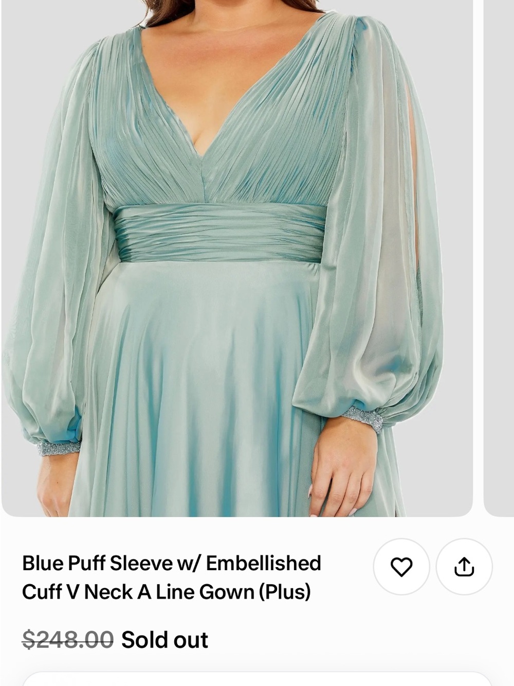 Mac Duggal Dusty Blue V-Neck Long Sleeve A-Line Gown